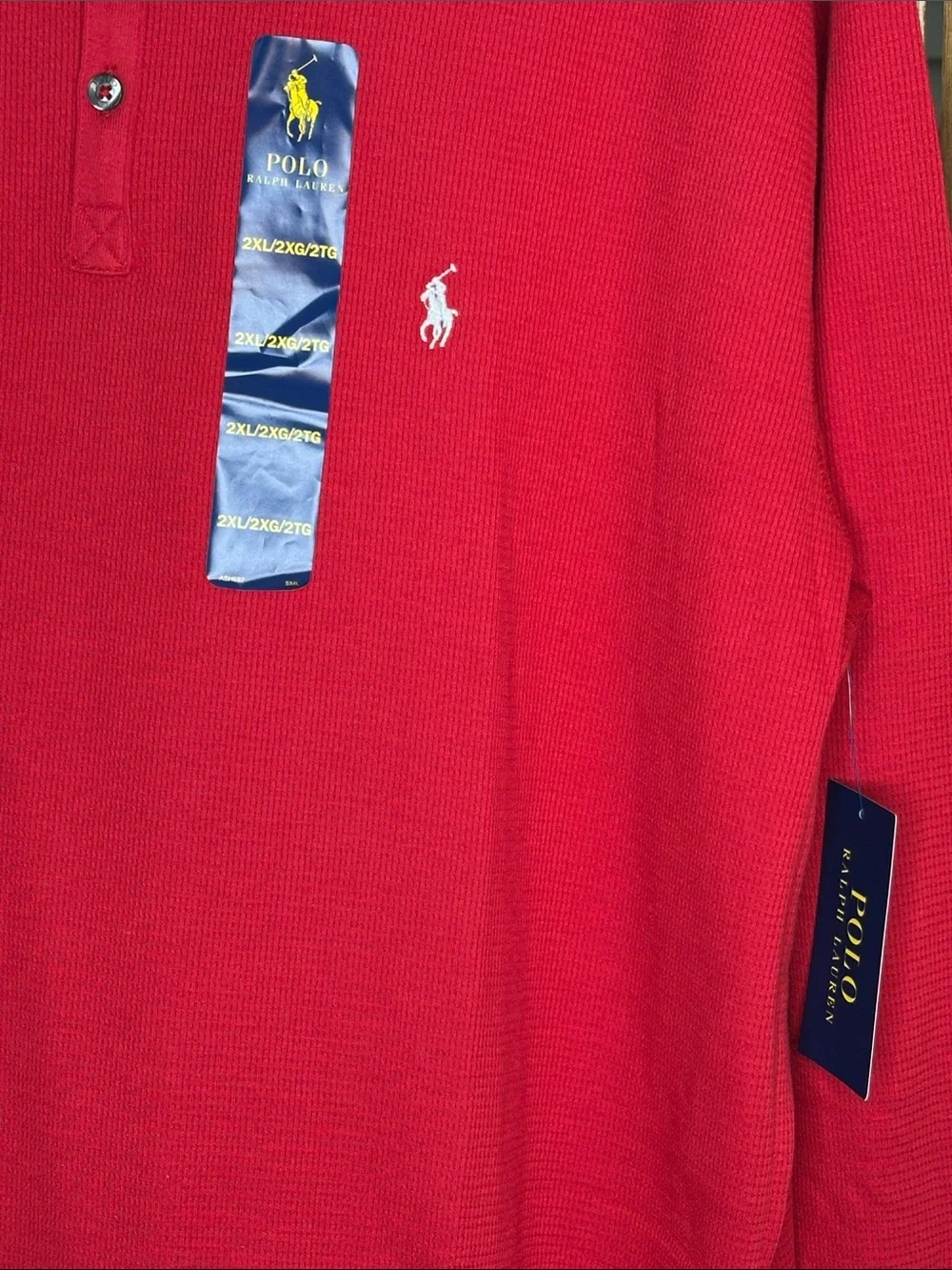 NWT Polo Ralph Lauren Red Waffle-Knit Thermal Long-Sleeve Henley Shirt Size 2XL